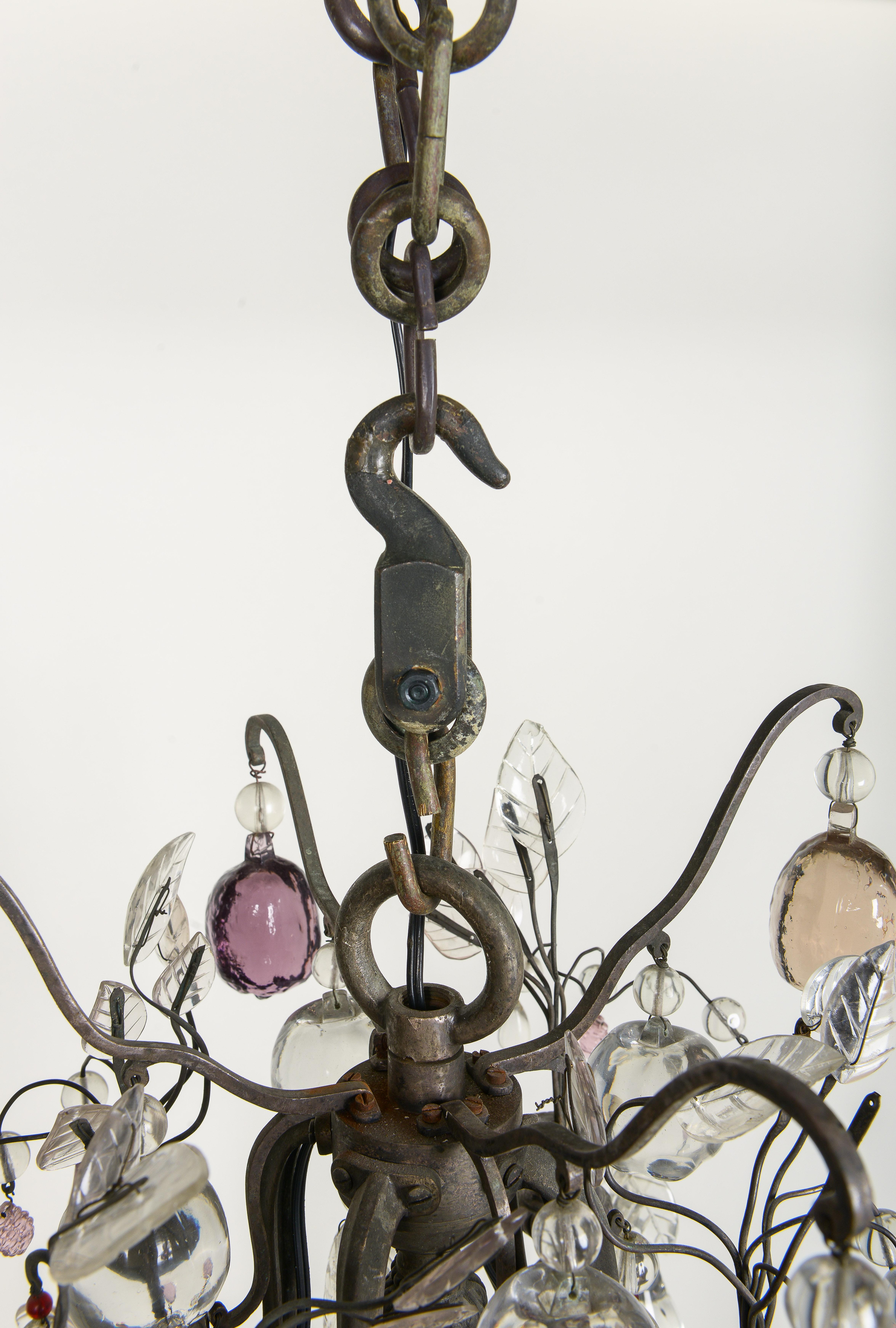 XX secolo Lampadario francese a dodici luci Fruit in bronzo argentato e cristallo in vendita