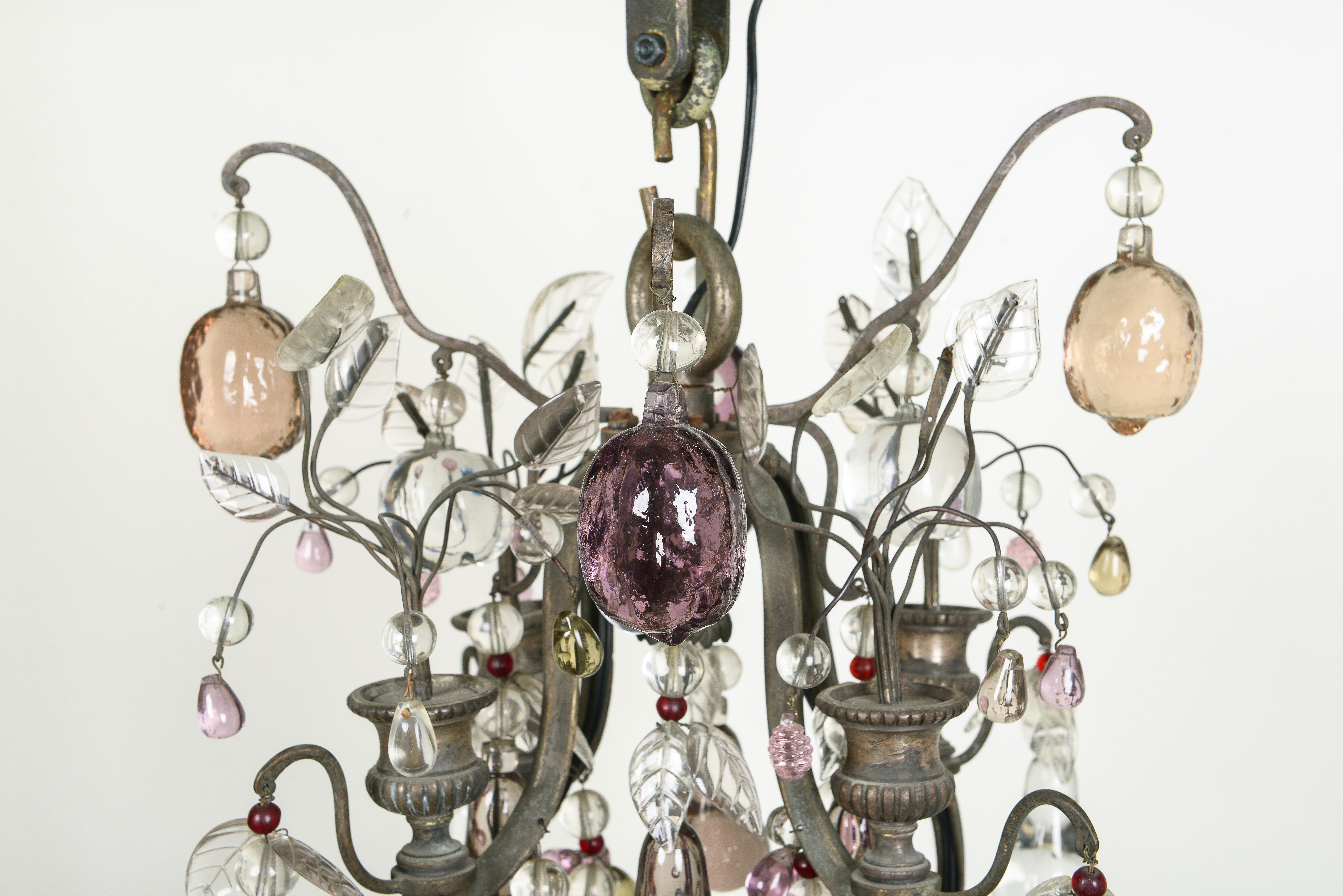 French Silvered-Bronze and Crystal Fruit Twelve-Light Chandelier For Sale 3