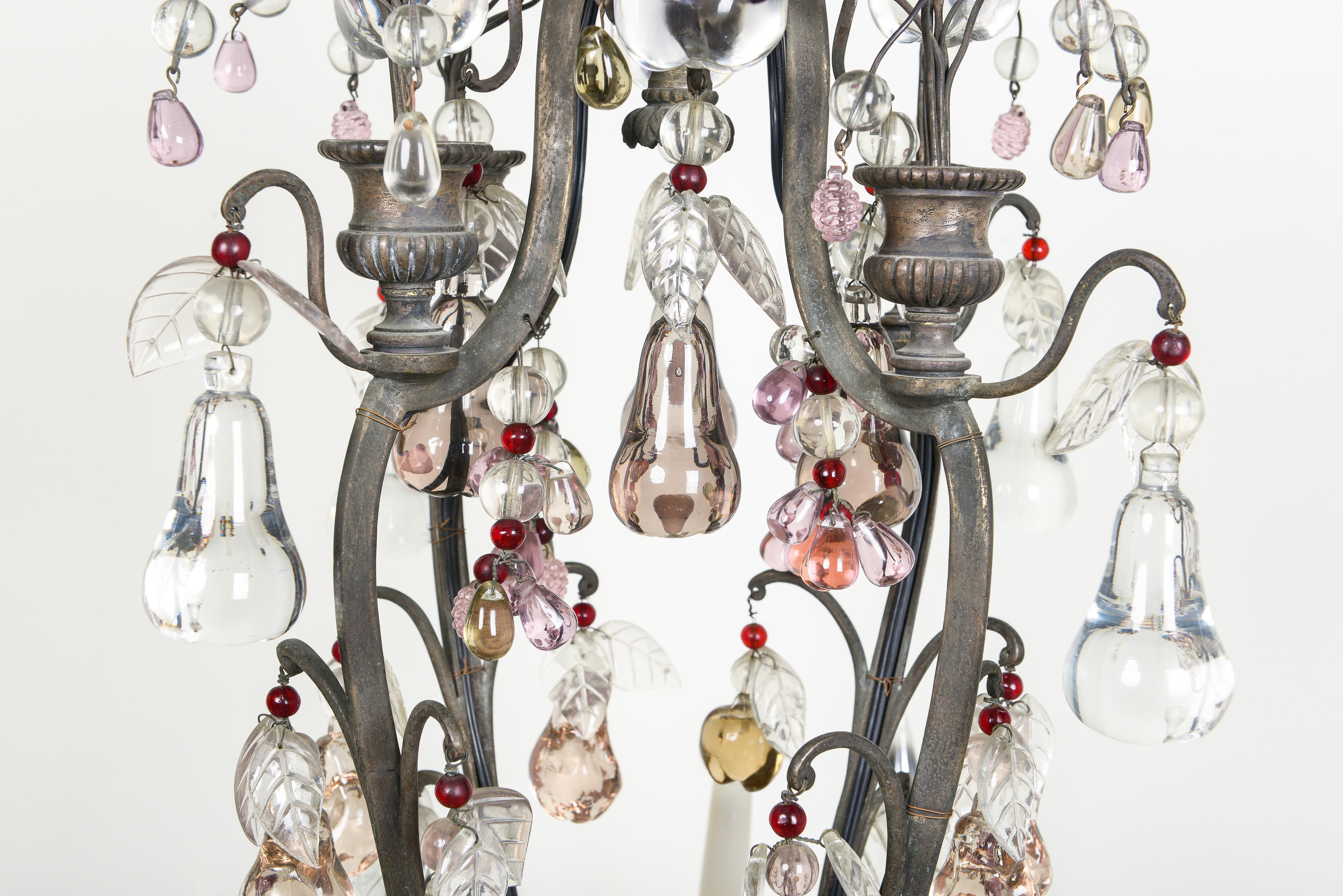French Silvered-Bronze and Crystal Fruit Twelve-Light Chandelier For Sale 4
