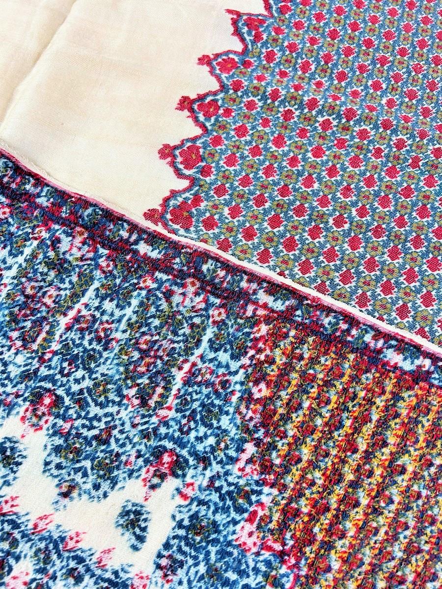 A french squared Paisley Moon Shawl woven silk and wool Circa 1830 6