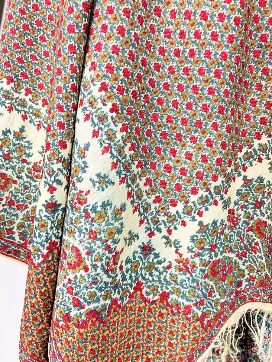 A french squared Paisley Moon Shawl woven silk and wool Circa 1830 10