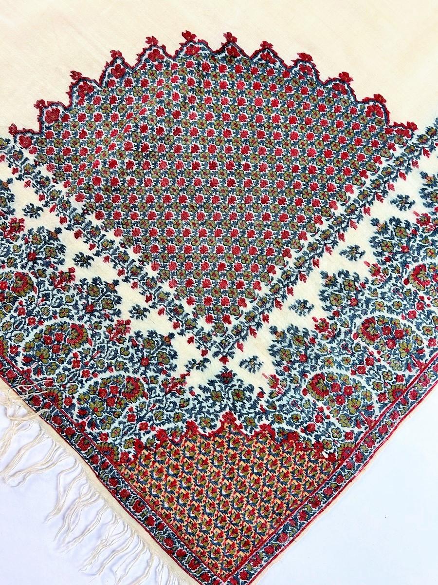 Women's or Men's A french squared Paisley Moon Shawl woven silk and wool Circa 1830