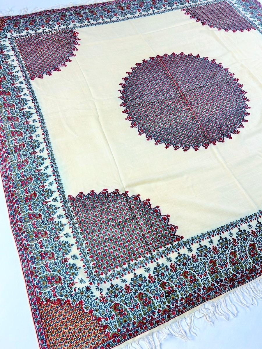 A french squared Paisley Moon Shawl woven silk and wool Circa 1830 4