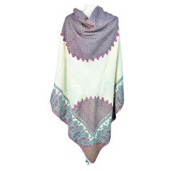A french squared Paisley Moon Shawl woven silk and wool Circa 1830