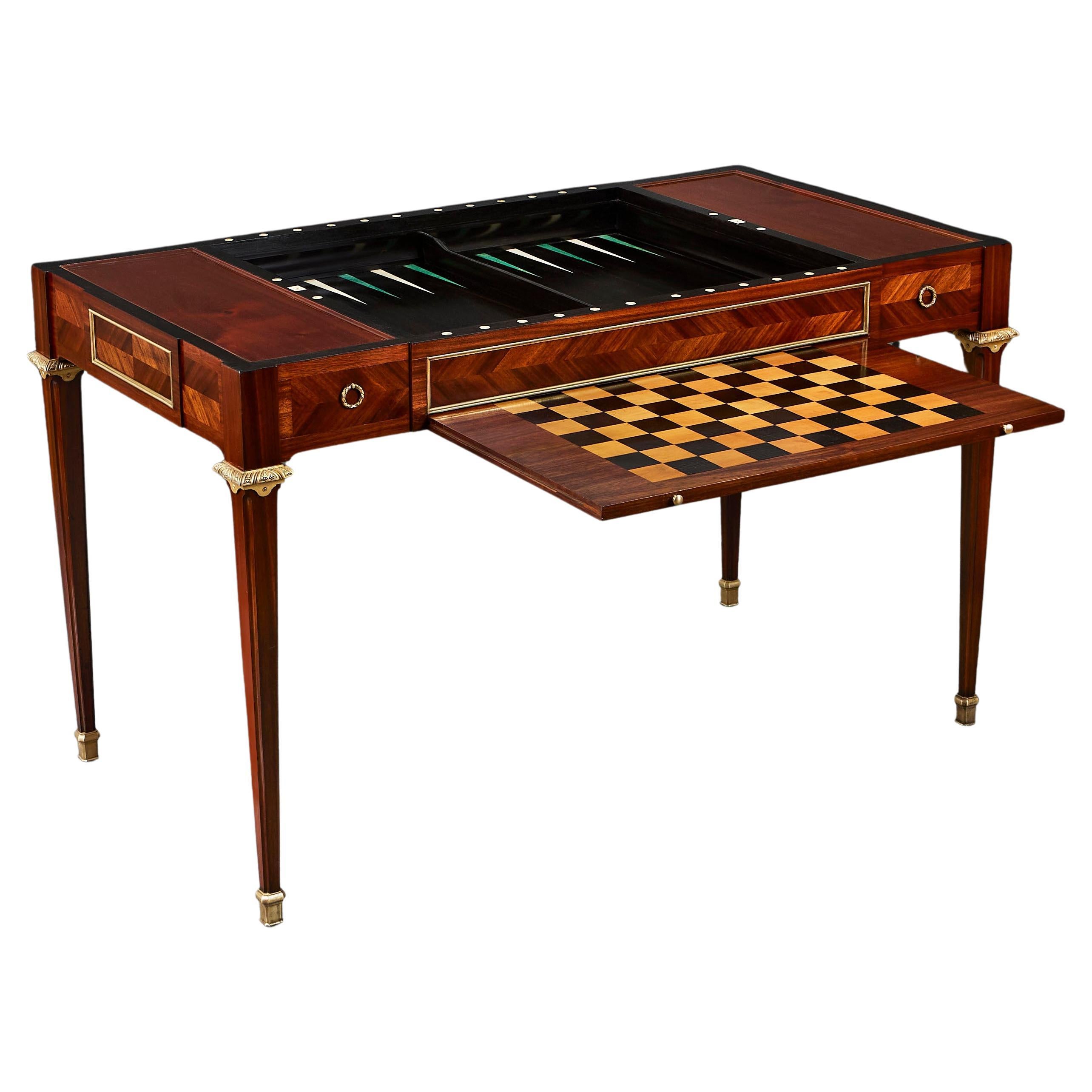 A French stamped mahogany Tric Trac table 