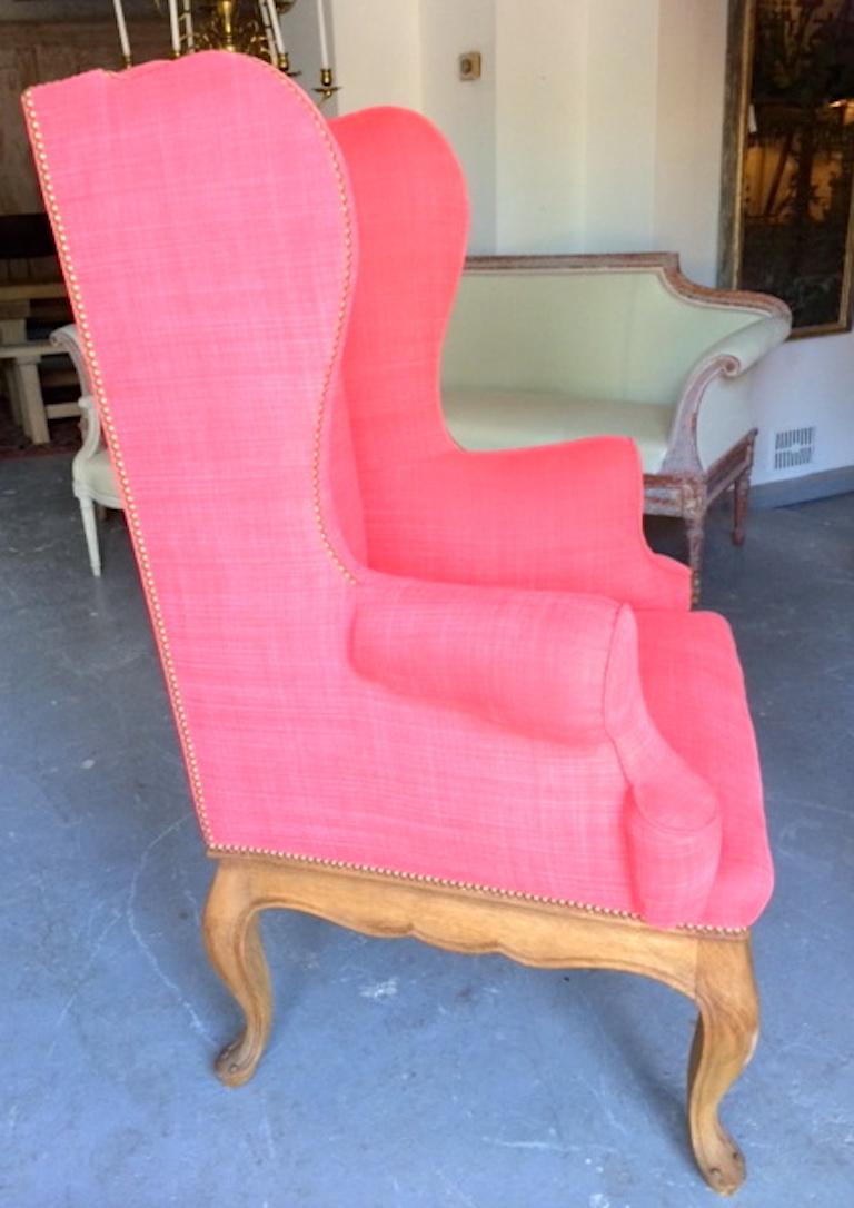 Contemporary French Style Oak Wing Chair For Sale
