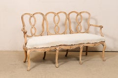 French Style Three-Chair Back Sofa Bench W/Nicely Carved & Entwined Back Rests