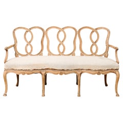 French Style Three-Chair Back Sofa Bench W/Nicely Carved & Entwined Back Rests