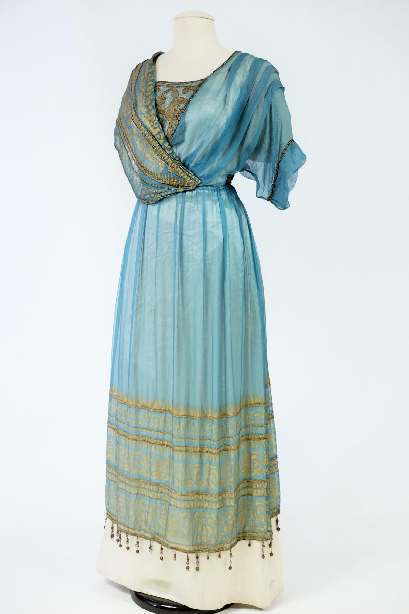 Women's A French Sultana Evening Chiffon Dress Signed F. Kayser Circa 1915