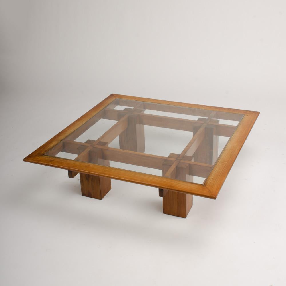 Mid-Century Modern A French Sycamore Coffee Table with Glass Top, circa 1940s For Sale