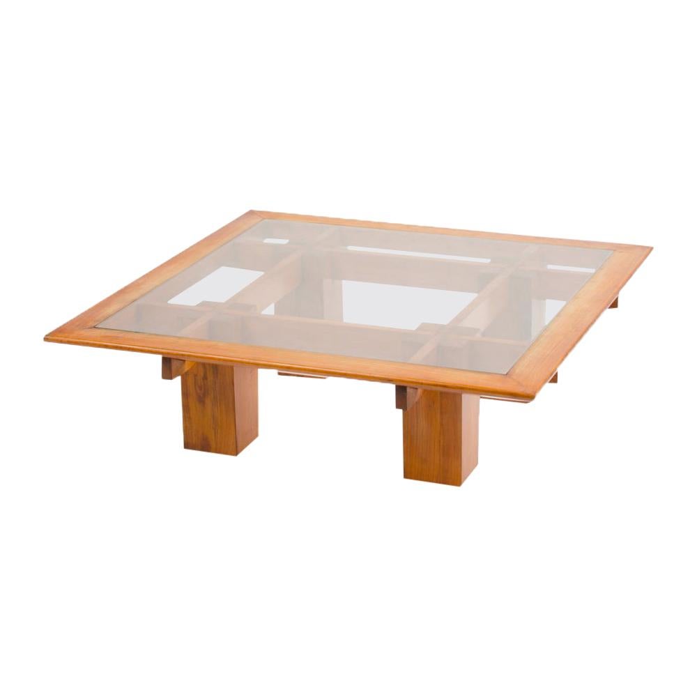 A French Sycamore Coffee Table with Glass Top, circa 1940s For Sale