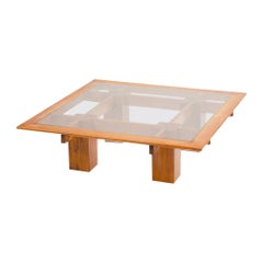 A French Sycamore Coffee Table with Glass Top, circa 1940s
