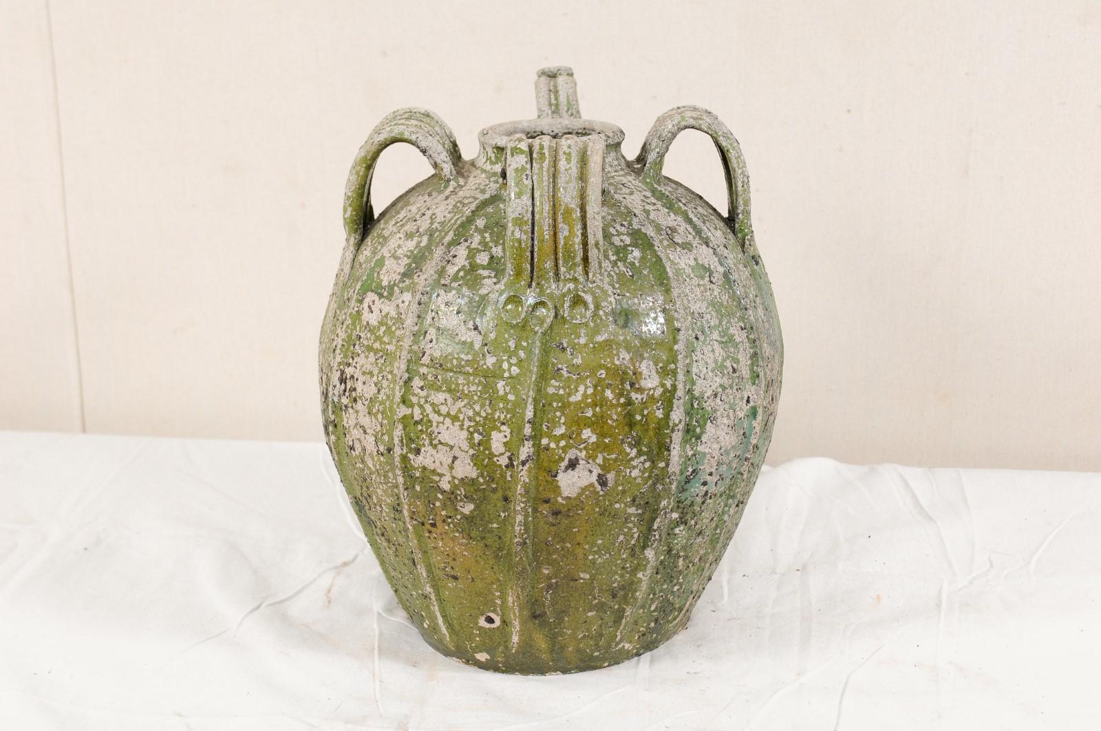 French Terracotta Jar in Green Hues from the 19th Century In Good Condition In Atlanta, GA