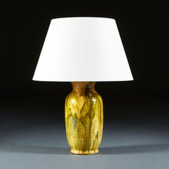 French Terracotta Vase with Green and Yellow Glaze as a Lamp