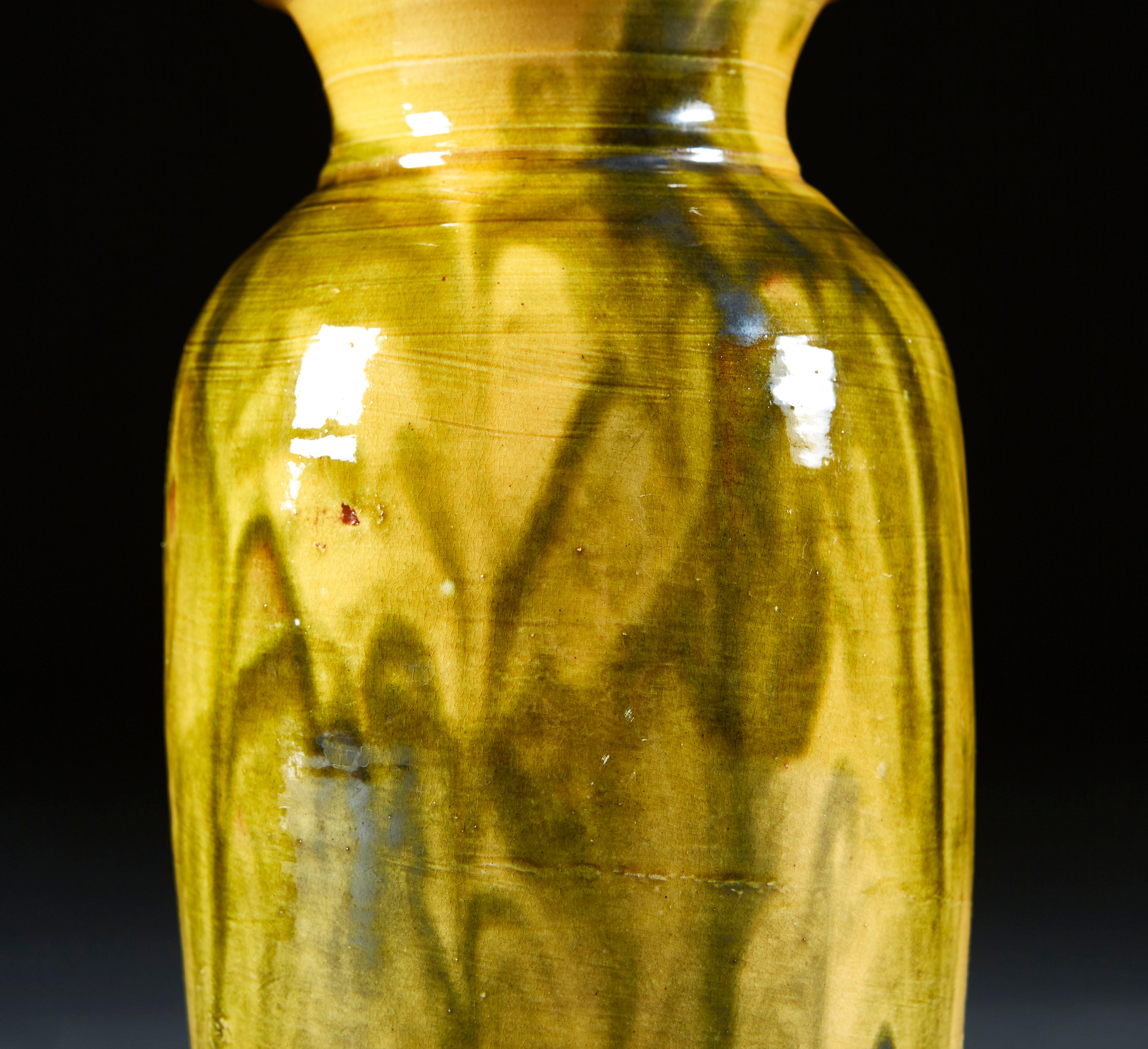 20th Century French Terracotta Vase with Green and Yellow Glaze as a Lamp