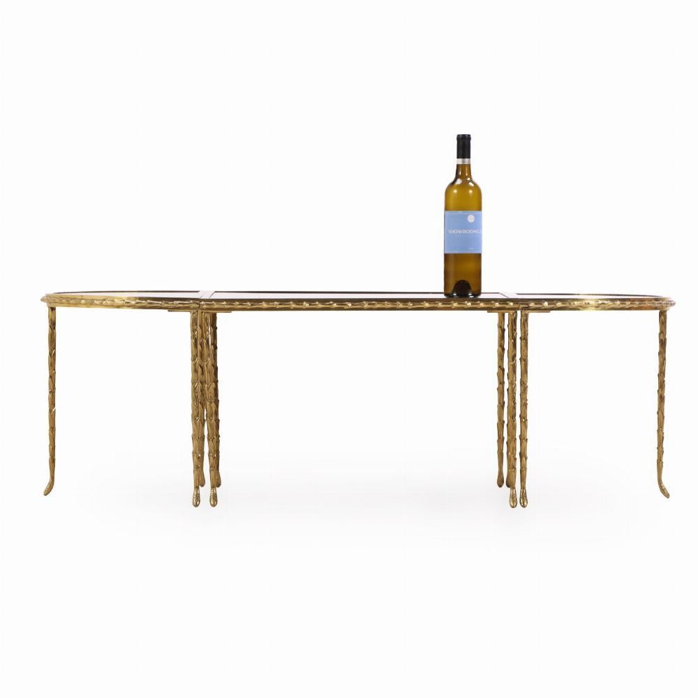 20th Century A French three-part gilt bronze coffee table, attributed to Bagues, C. 1960. For Sale