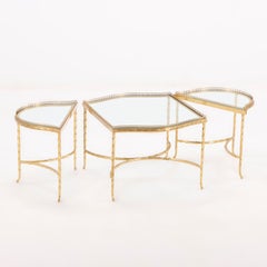 A French three-Part Gilt bronze, Glass Coffee Table attributed to Bagues C 1965