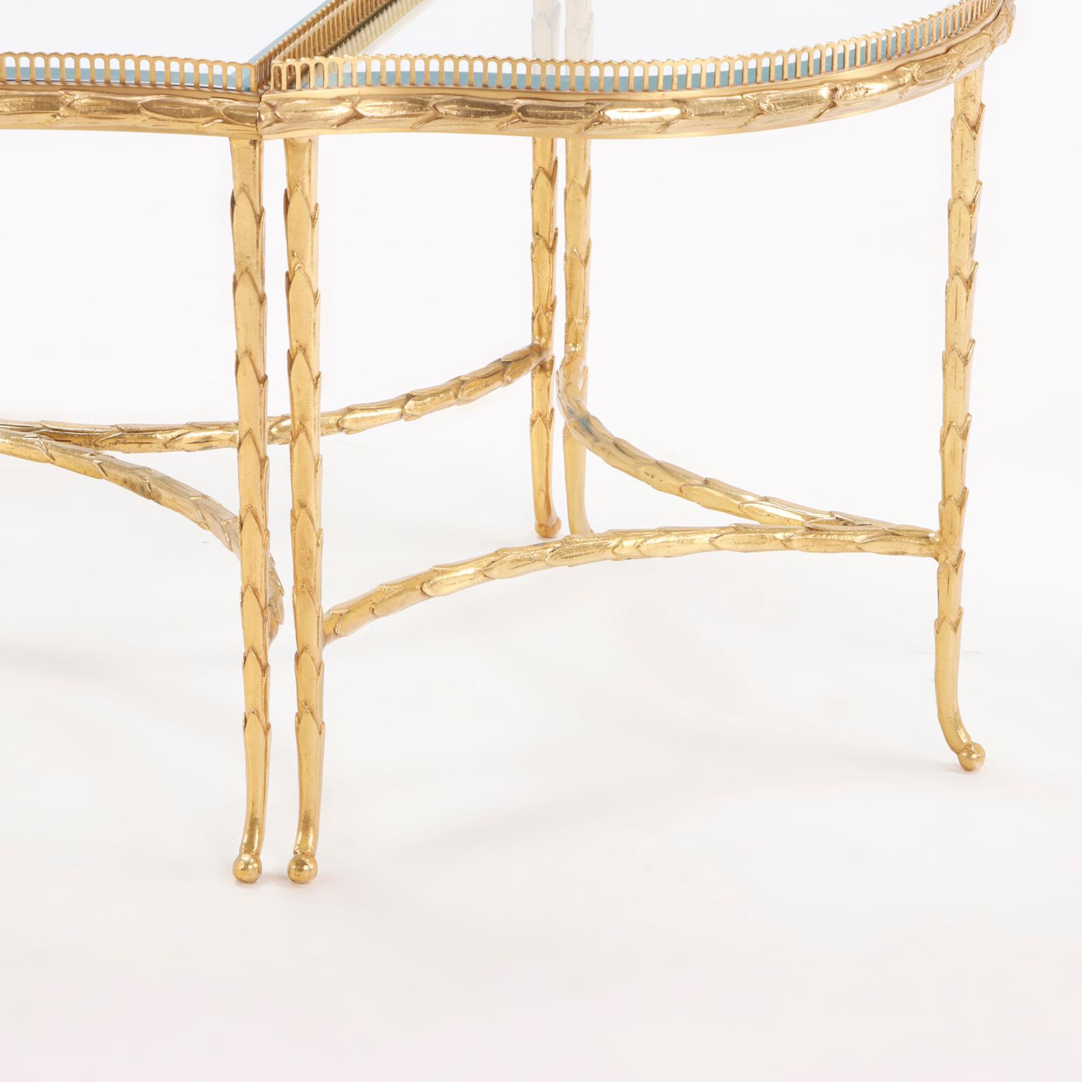 A French three-Part Gilt bronze, Glass Coffee Table attributed to Bagues C 1965 1
