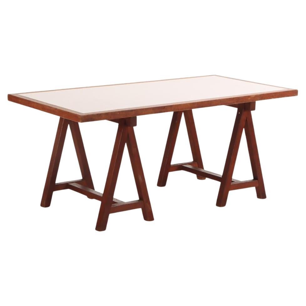A French three-part solid mahogany architect's style desk, C. 1970. For Sale