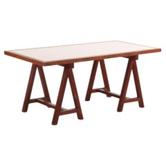 A French three-part solid mahogany architect's style desk, C. 1970.