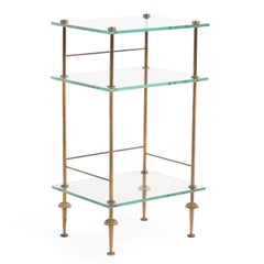 A French Three-Tier Brass and Glass End Table, C. 1950.