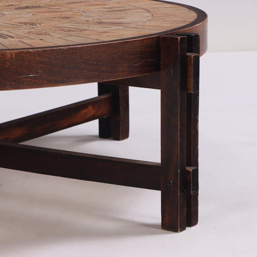 Ceramic A French tile and wood coffee table by Roger Capron, C. 1970.