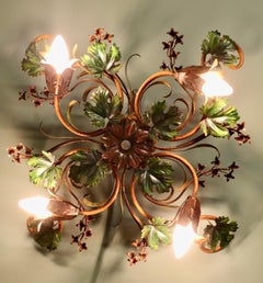 A French Toleware Bistro Ceiling Light, Decorated with Vines