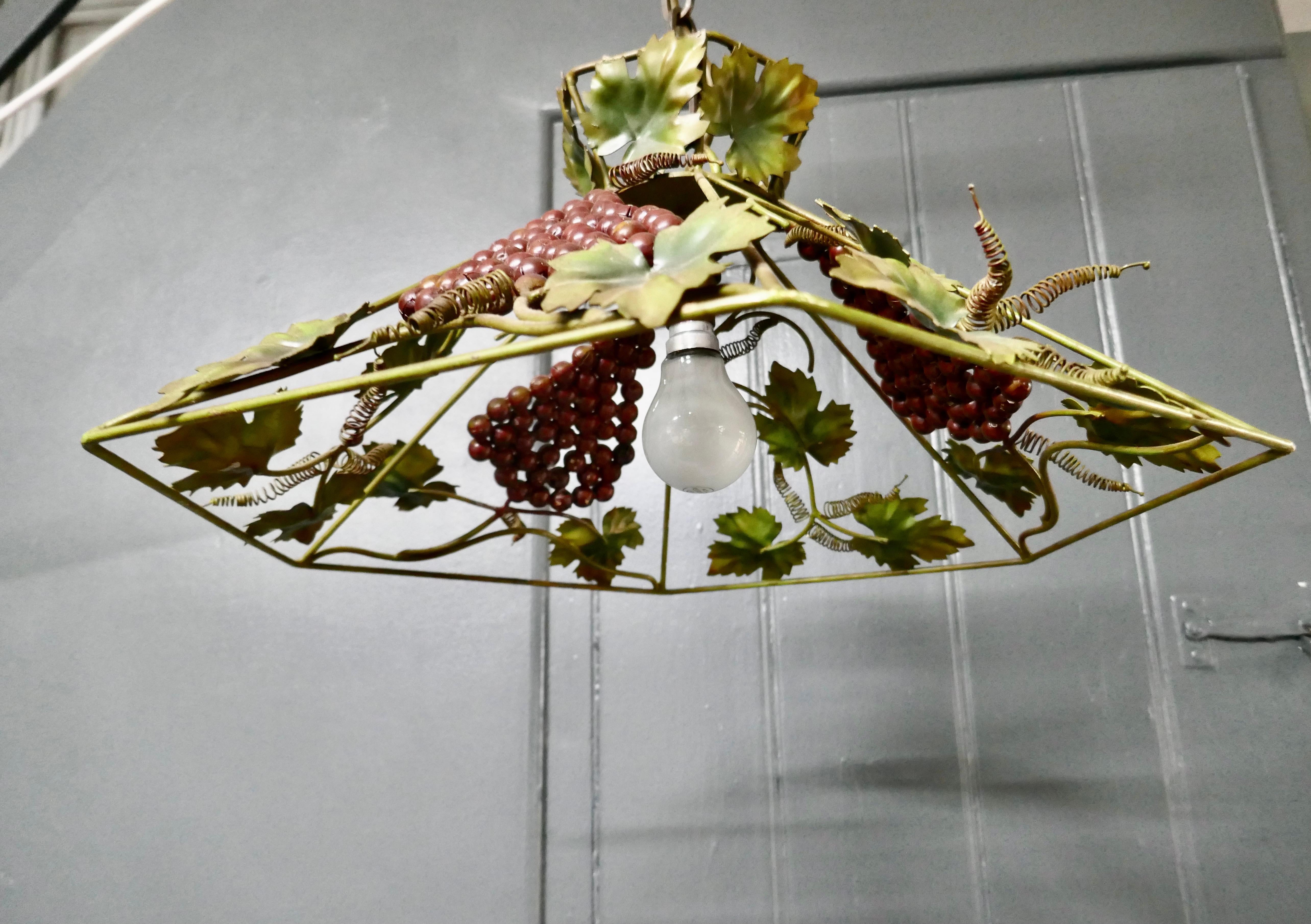 French Toleware Bistro Ceiling Light, Decorated with Vines In Good Condition For Sale In Chillerton, Isle of Wight