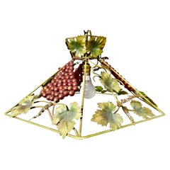 Vintage French Toleware Bistro Ceiling Light, Decorated with Vines