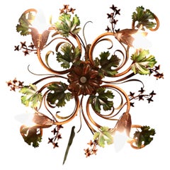 A French Toleware Bistro Ceiling Light, Decorated with Vines