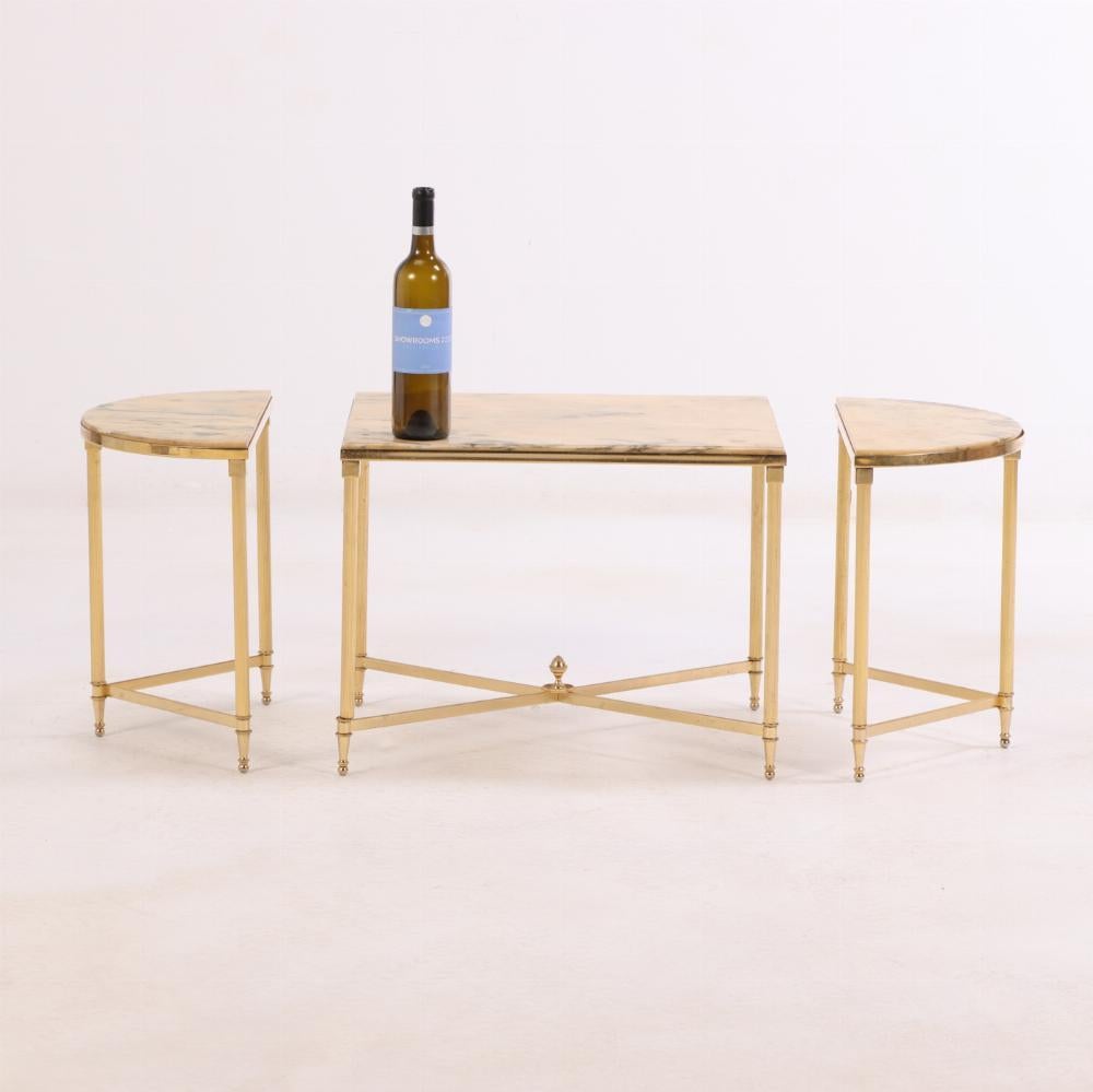 20th Century A French Tripartite Brass-Plated and Onyx Coffee Table, in the manner of Maison For Sale