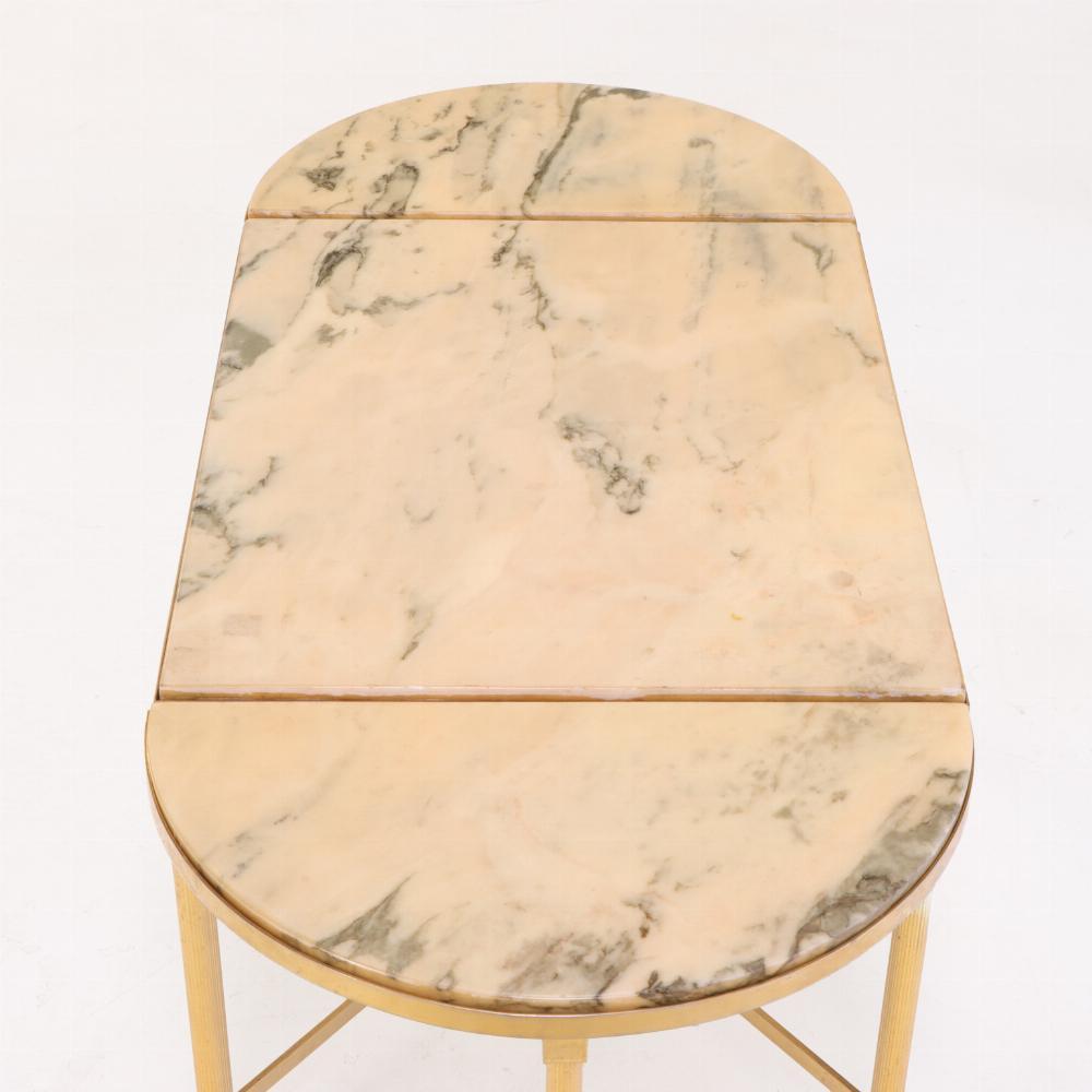 Metal A French Tripartite Brass-Plated and Onyx Coffee Table, in the manner of Maison For Sale