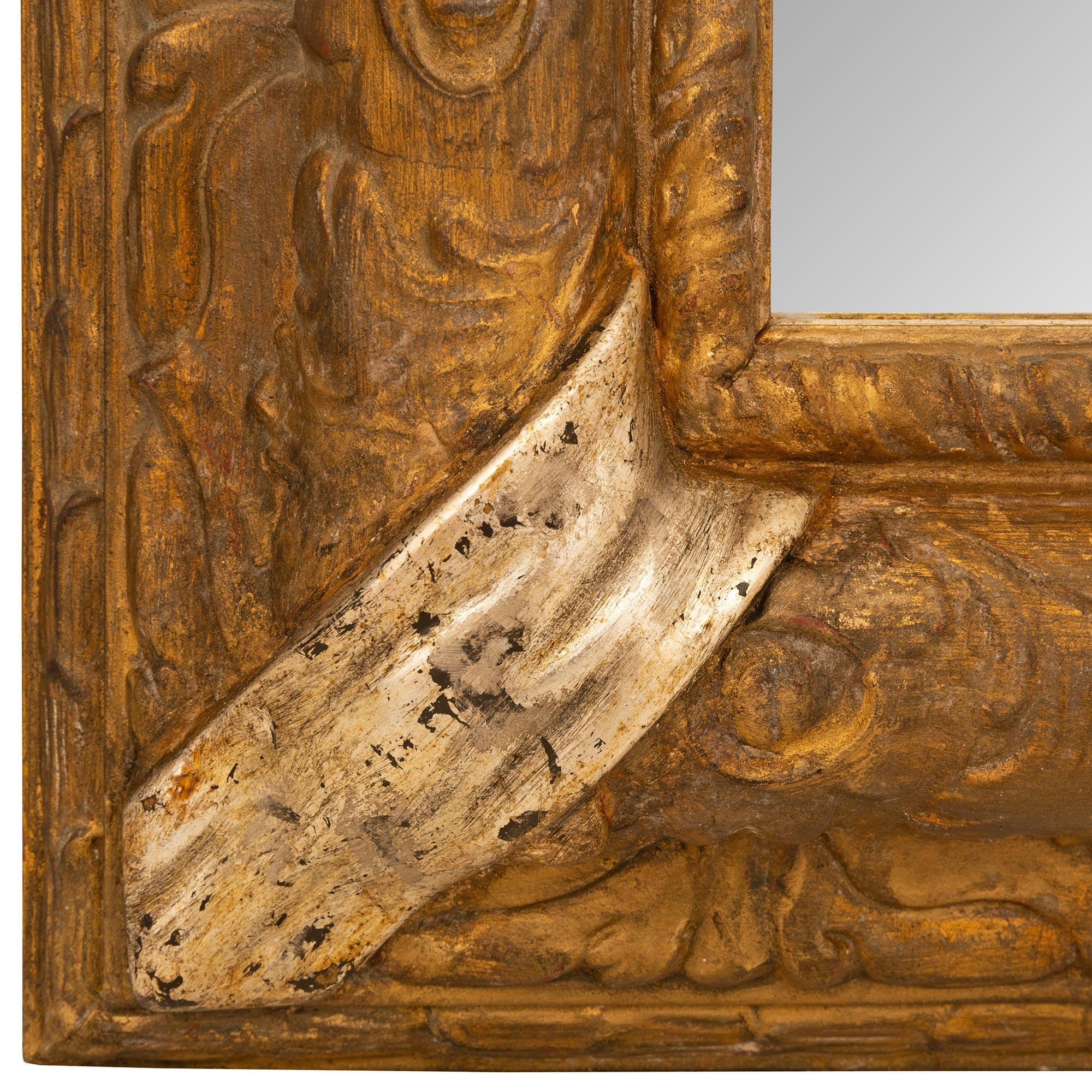 Miroir français du début du siècle, de style Louis XVI, avec des feuilles d'argent et de méca. en vente 1