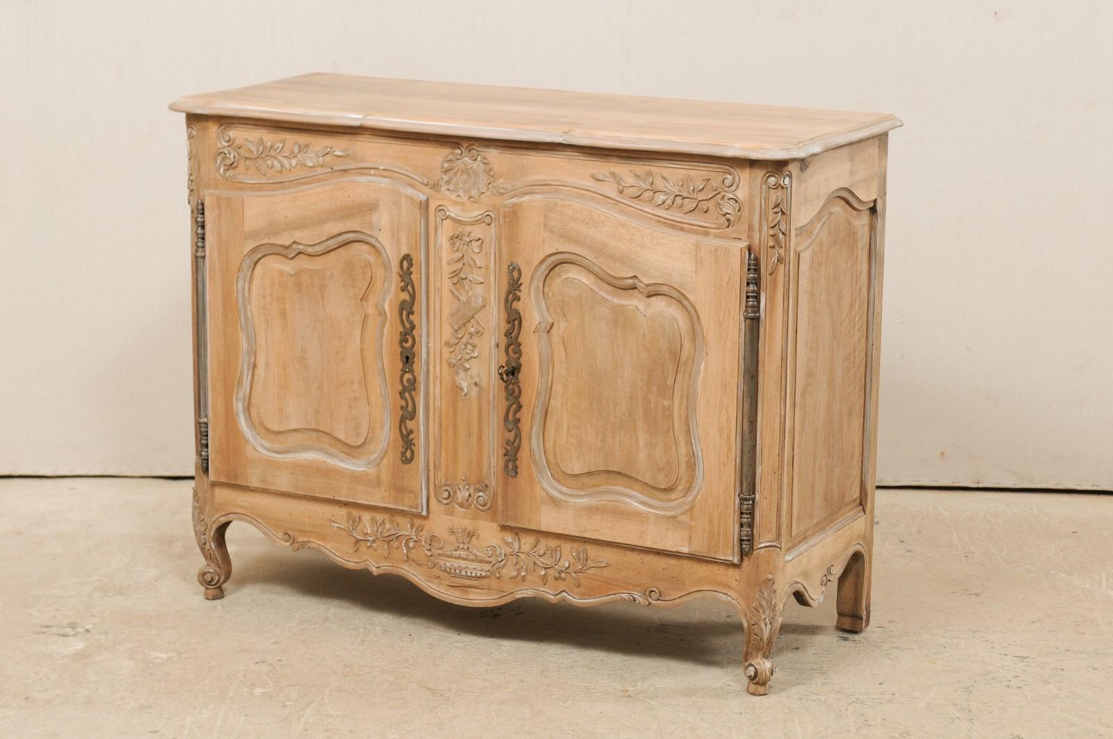 French Two-Paneled Door & Nicely Carved Bleached Wood Cabinet, Mid-20th Century In Good Condition In Atlanta, GA