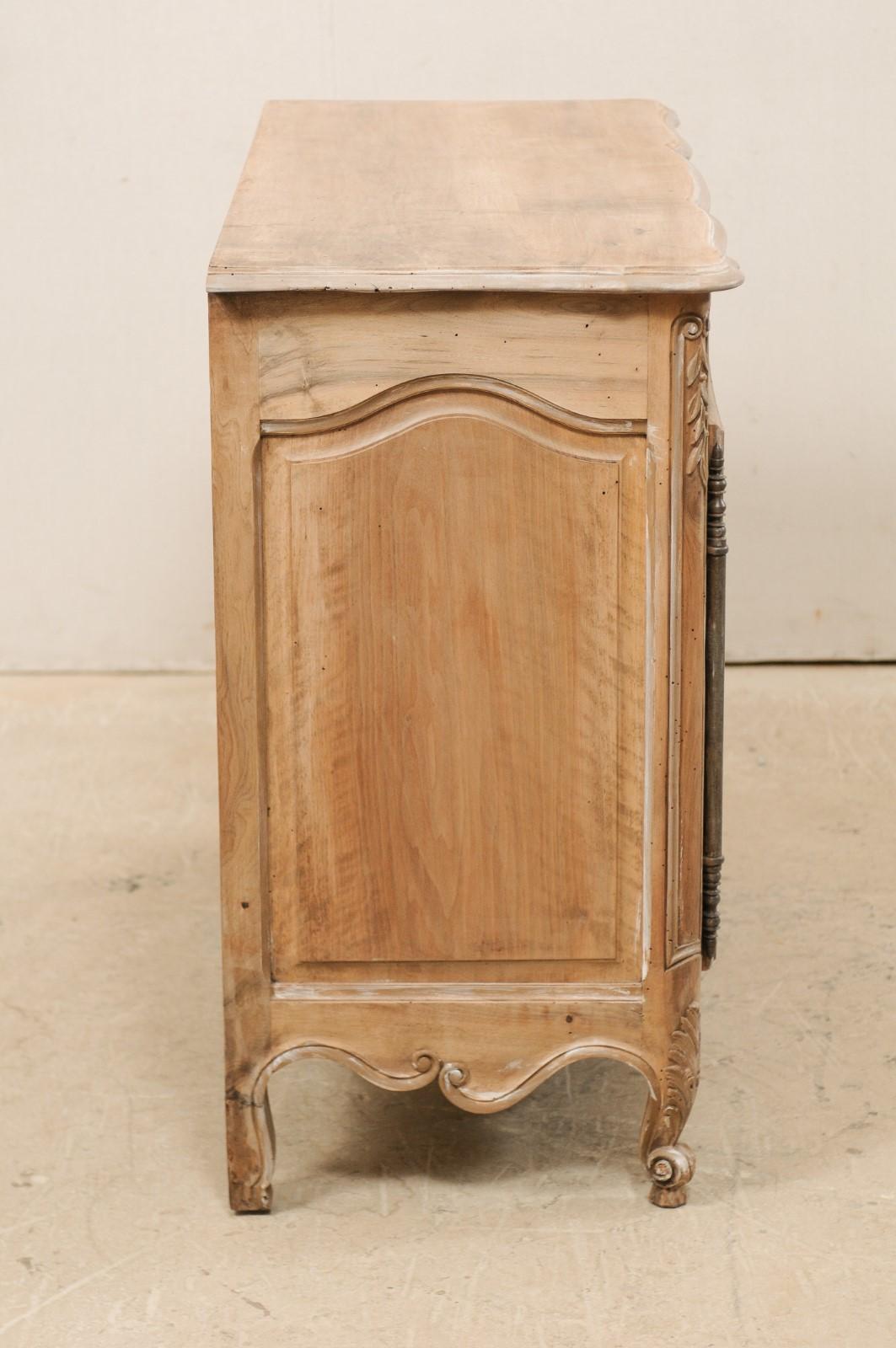French Two-Paneled Door & Nicely Carved Bleached Wood Cabinet, Mid-20th Century 4