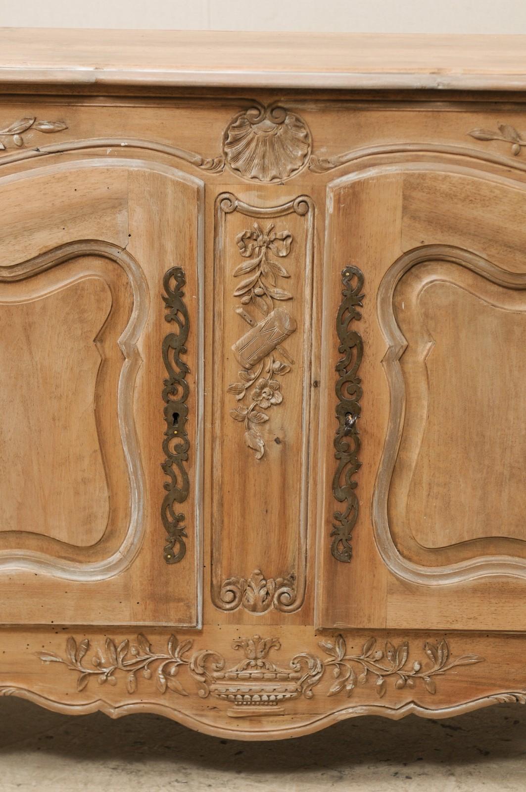 French Two-Paneled Door & Nicely Carved Bleached Wood Cabinet, Mid-20th Century 5