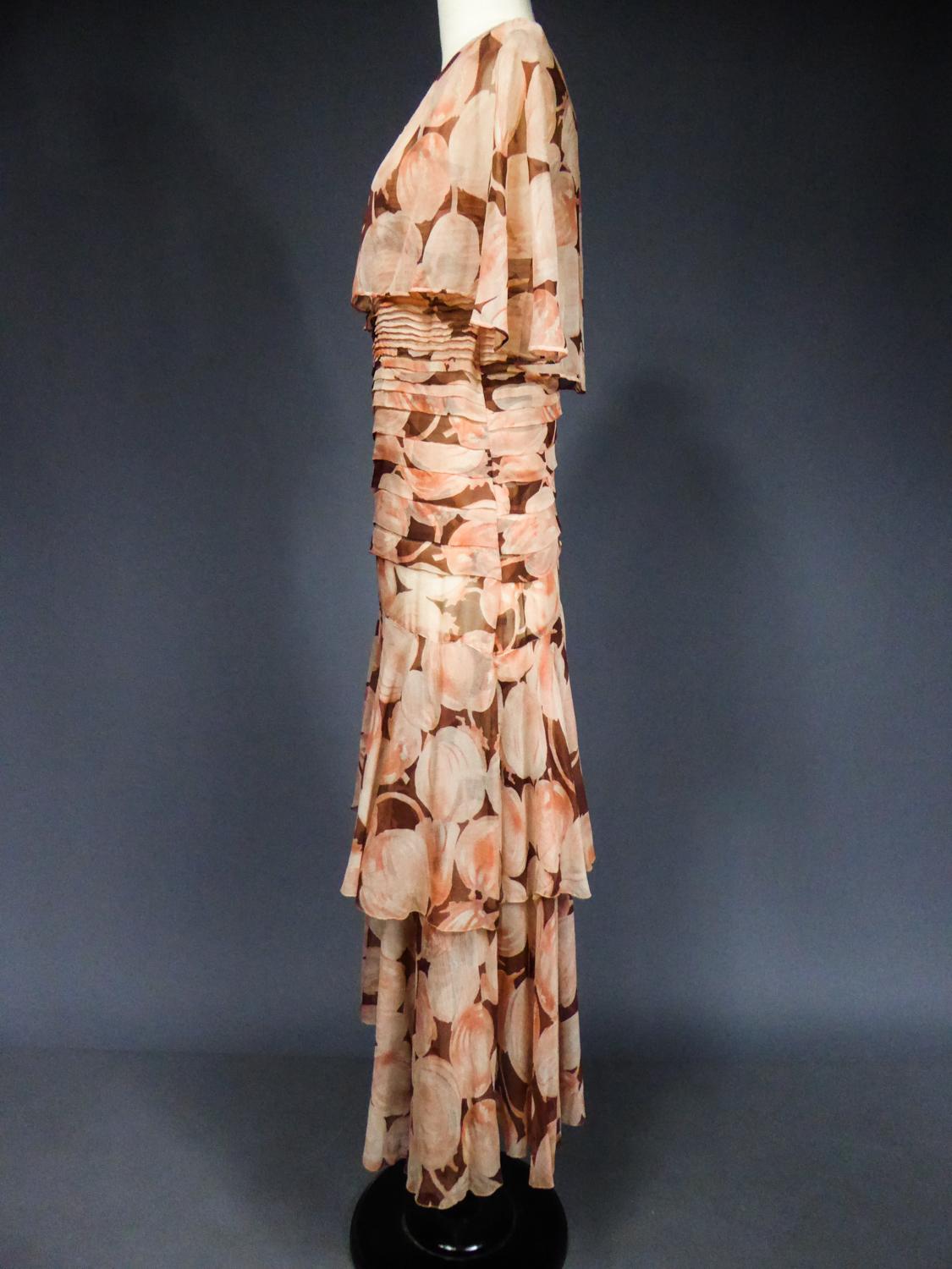 A French Printed Chiffon Couture Dress Circa 1930/1940 For Sale 7