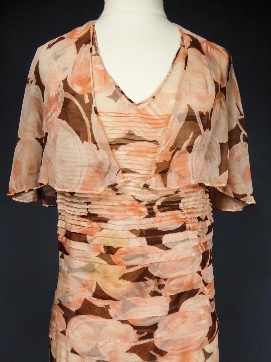 A French Printed Chiffon Couture Dress Circa 1930/1940 For Sale 1