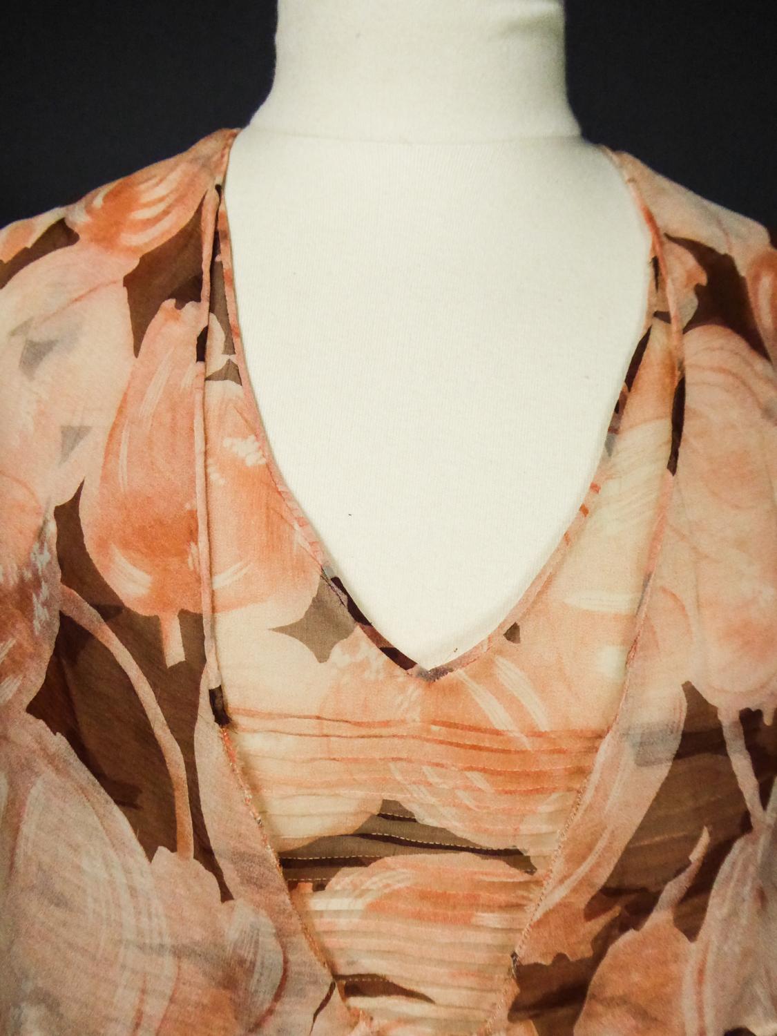 Französisches bedrucktes Chiffon-Couture-Kleid, ca. 1930/1940 im Angebot 3
