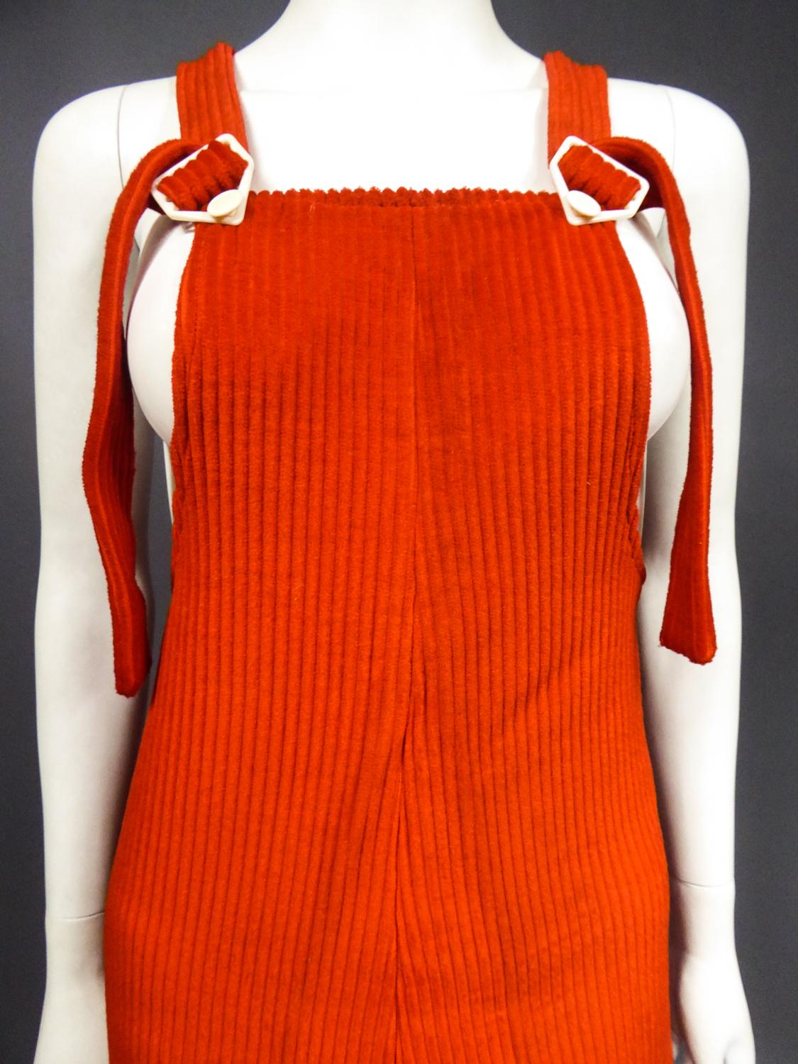 Women's A French Vermilion Ribbed Velvet Jumpsuit Circa 1975
