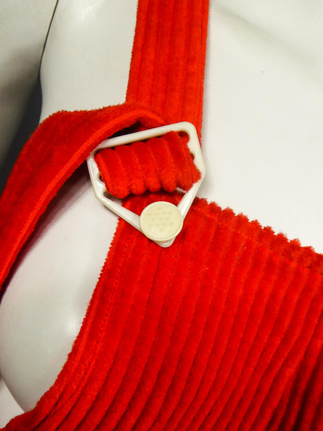 A French Vermilion Ribbed Velvet Jumpsuit Circa 1975 1