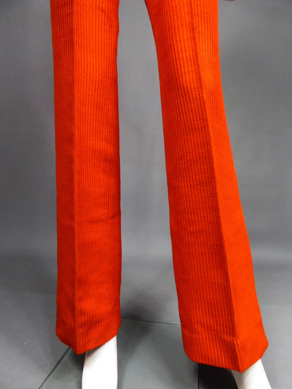 A French Vermilion Ribbed Velvet Jumpsuit Circa 1975 3