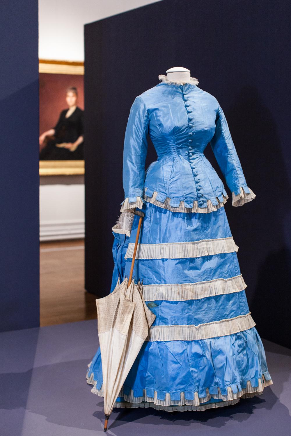 A French Victorian Bustle Day Dress and Pouf in Sky-blue Taffeta Circa 1875 3