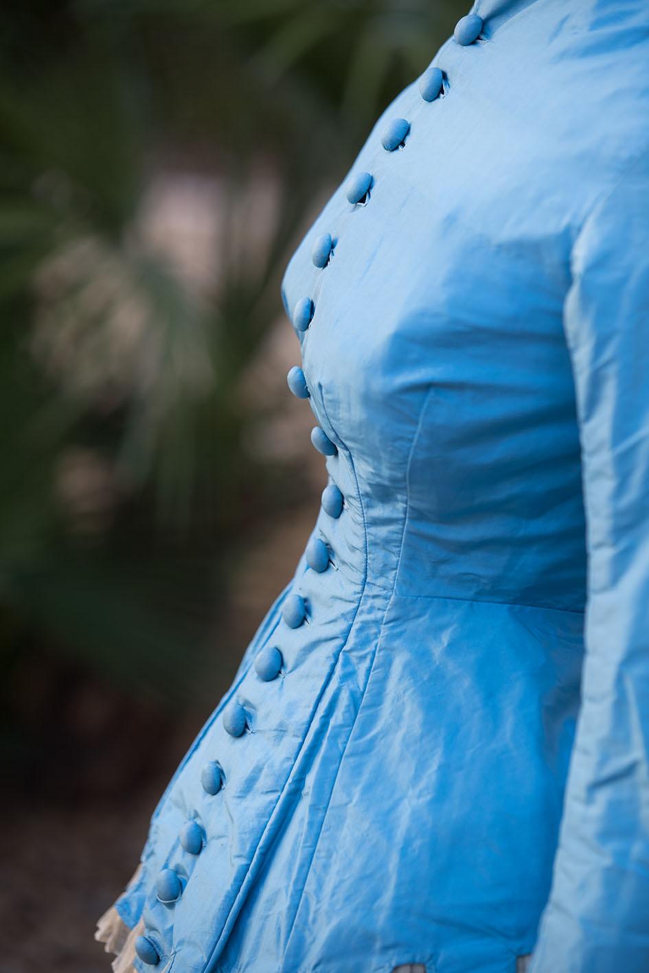 A French Victorian Bustle Day Dress and Pouf in Sky-blue Taffeta Circa 1875 5