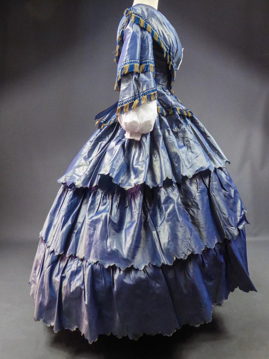 Gray A French Crinoline Changing Taffeta Dress  Napoléon III Period Circa 1855.