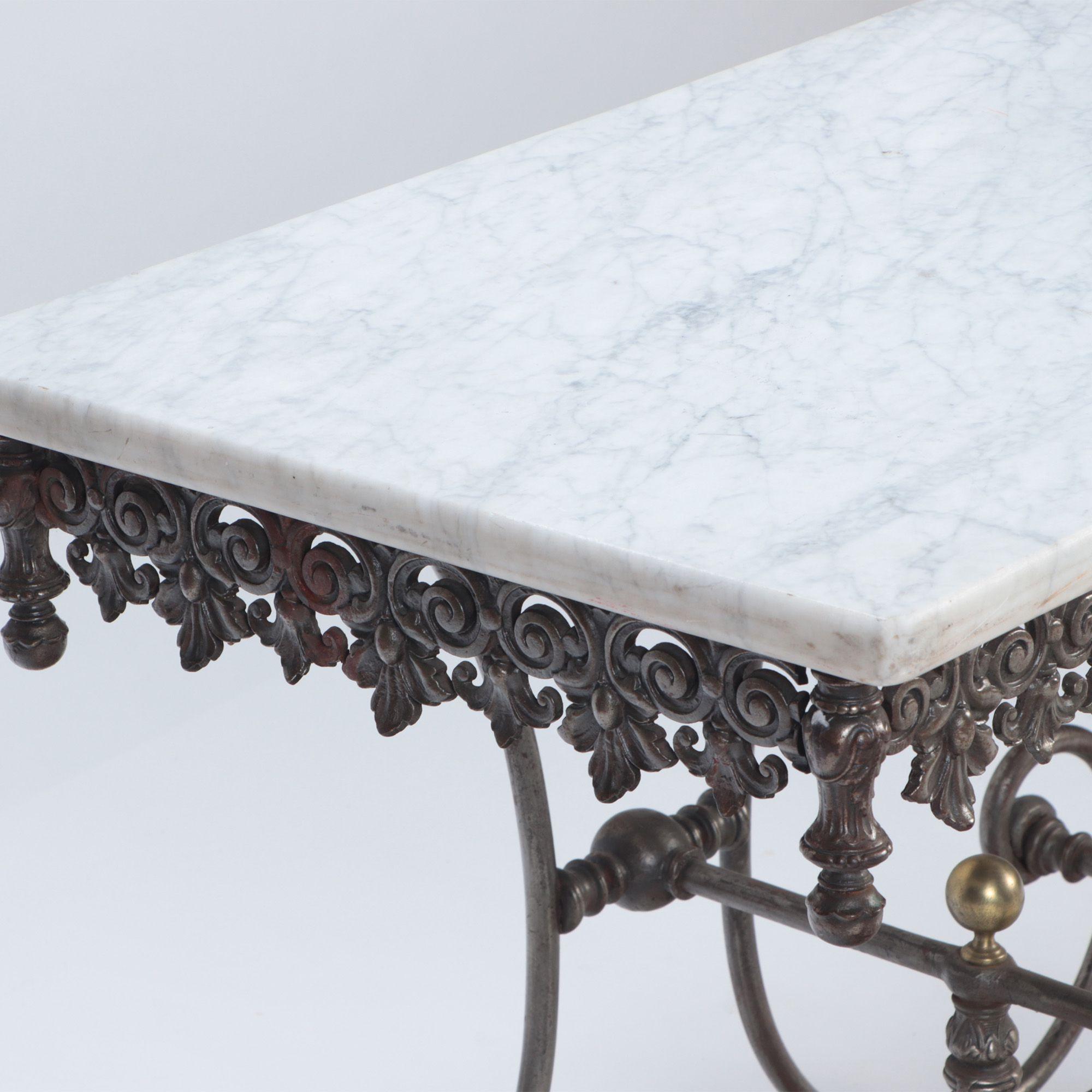 French Vintage Cast Iron and Marble Bakers Table, Paris, Late 19th C In Good Condition In Philadelphia, PA