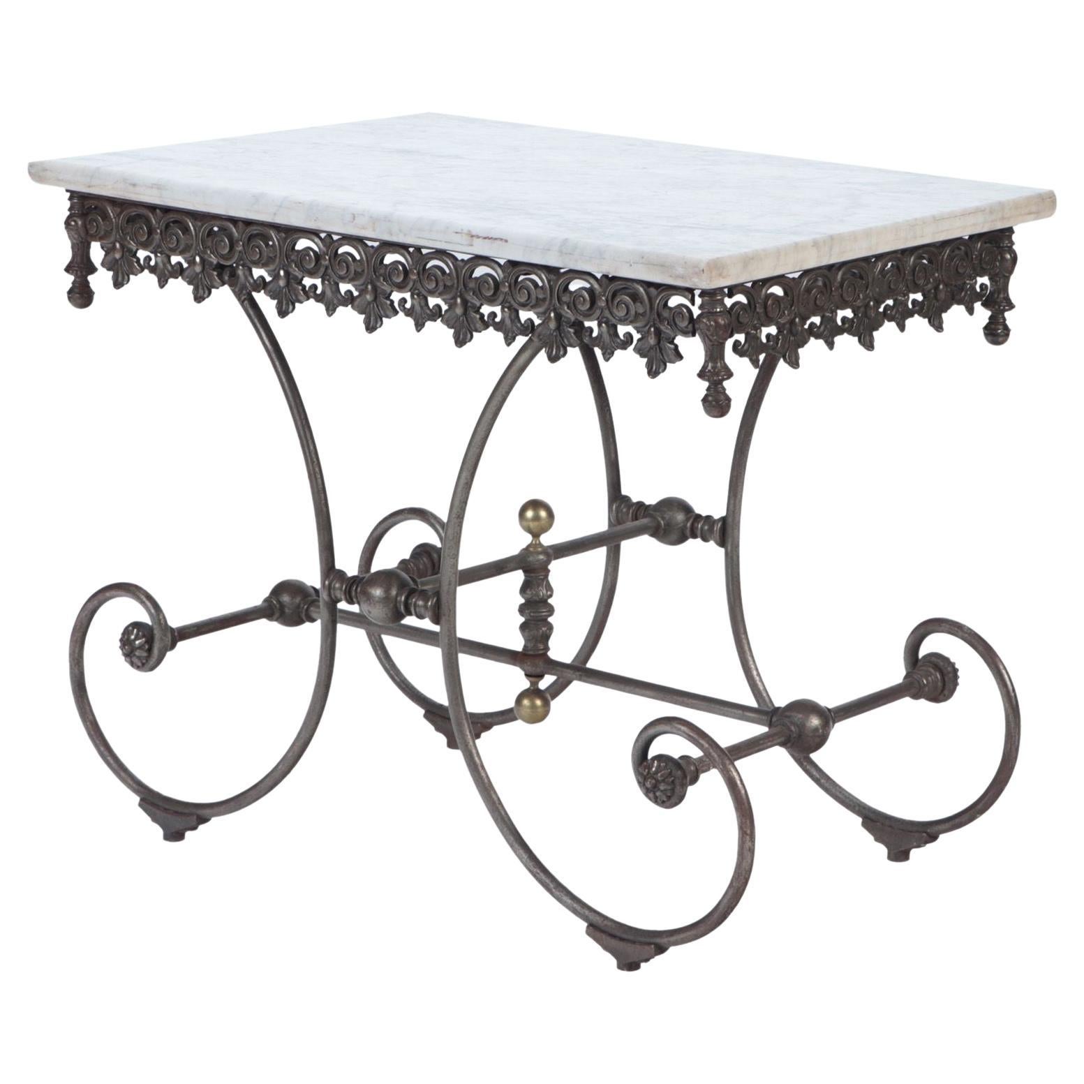 French Vintage Cast Iron and Marble Baker's Table, Paris, Late 19th C