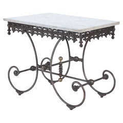 French Used Cast Iron and Marble Baker's Table, Paris, Late 19th C