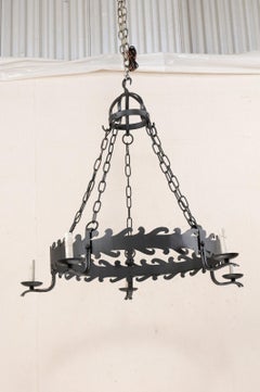 French Vintage Five-Light Iron Ring Chandelier