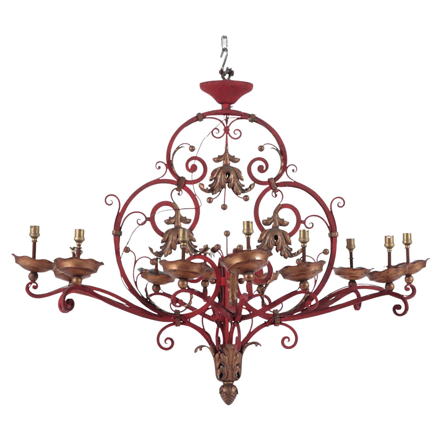 French Vintage Painted Iron Chandelier, circa 1945